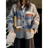 Pauline | Damen Strickjacke Oversize mit Karomuster