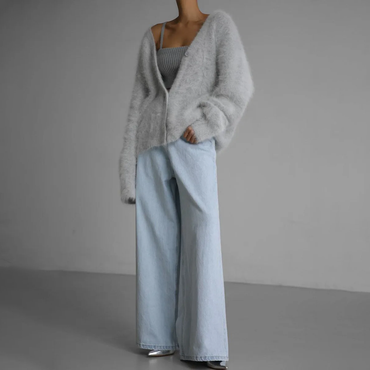 Damen Strickjacke Oversized für den Herbst in Hellgrau