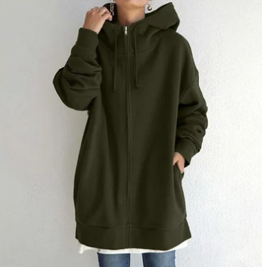 Damen Strickjacke Oversized mit Kapuze in Army Green