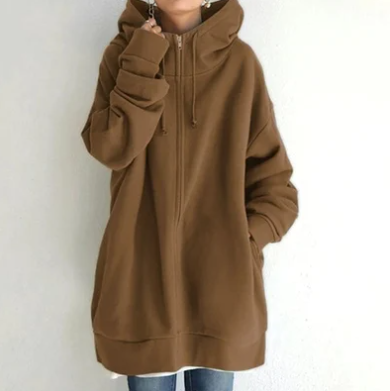 Damen Strickjacke Oversized mit Kapuze in Braun