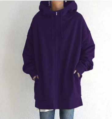 Damen Strickjacke Oversized mit Kapuze in Dunkellila