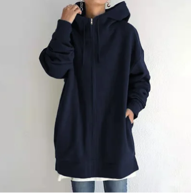 Damen Strickjacke Oversized mit Kapuze in Marineblau