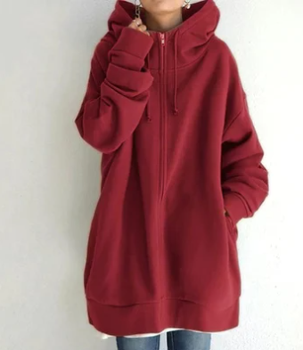 Damen Strickjacke Oversized mit Kapuze in Rot