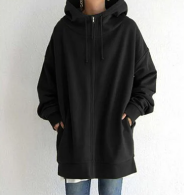 Damen Strickjacke Oversized mit Kapuze in Schwarz