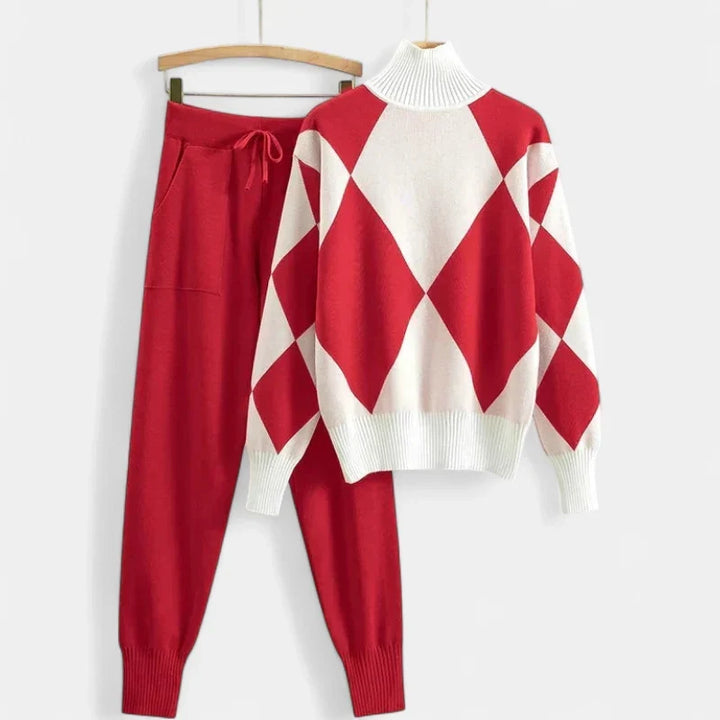 Damen Strickjacke Rollkragen Set für den Winter in Rot