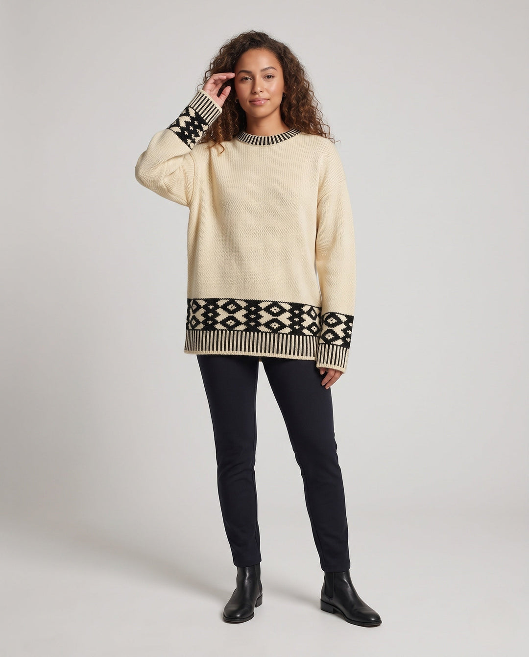 Damen Strickjacke zum Schichten mit Norwegermuster