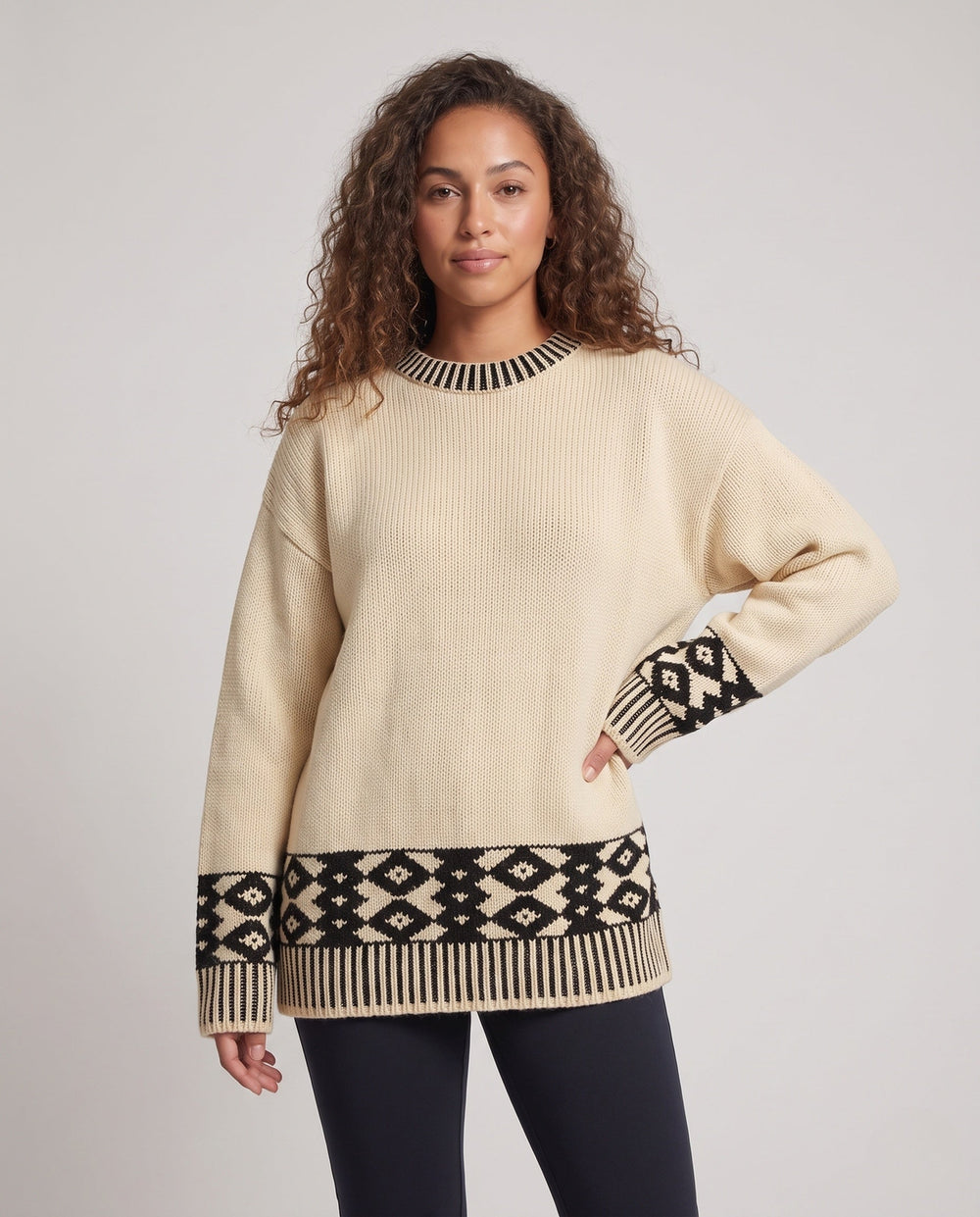 Damen Strickjacke zum Schichten mit Norwegermuster (2)