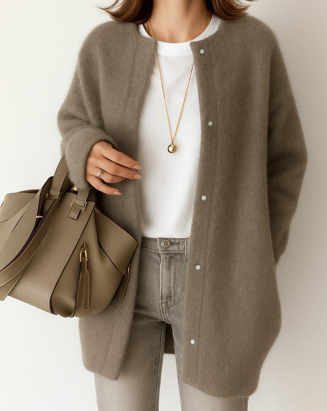 Damen Strickjacke zum Überziehen in Midilänge in Coffee