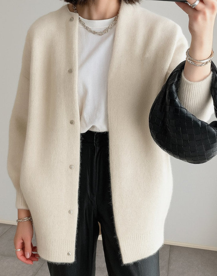 Damen Strickjacke zum Überziehen in Midilänge in Creme