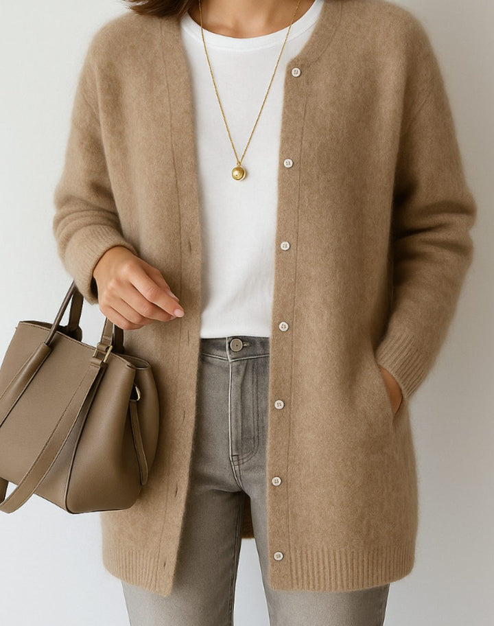 Damen Strickjacke zum Überziehen in Midilänge in Khaki