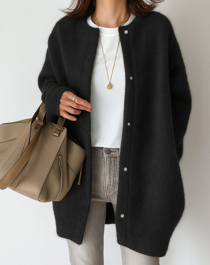 Damen Strickjacke zum Überziehen in Midilänge in Schwarz