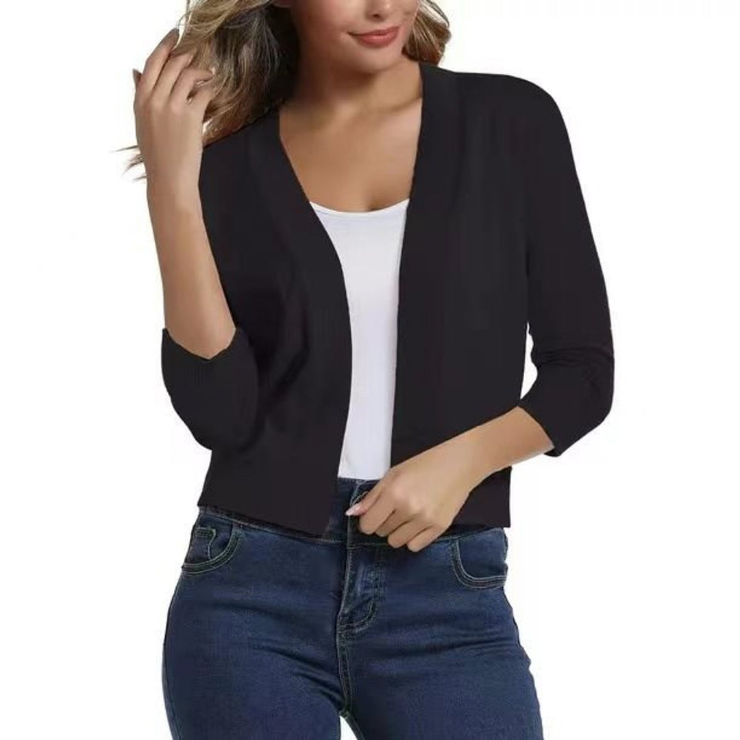 Damen Strickjacke zum Überziehen mit 3/4 Ärmeln (3)