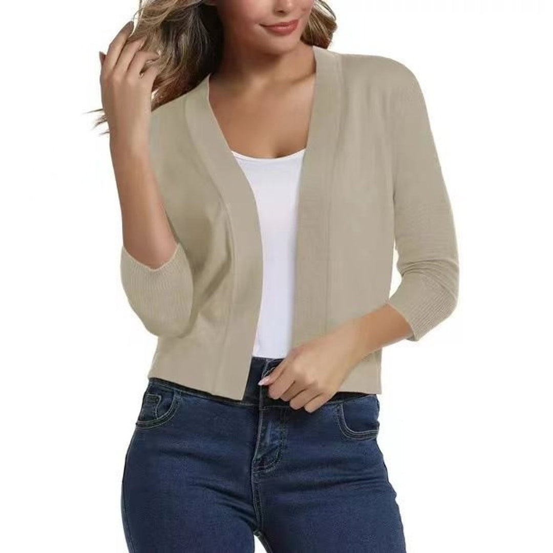 Damen Strickjacke zum Überziehen mit 3/4 Ärmeln in Beige