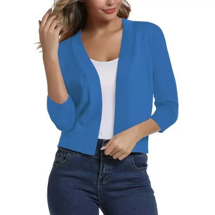 Damen Strickjacke zum Überziehen mit 3/4 Ärmeln in Blau