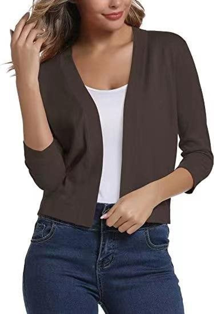 Damen Strickjacke zum Überziehen mit 3/4 Ärmeln in Braun