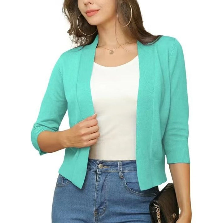 Damen Strickjacke zum Überziehen mit 3/4 Ärmeln in Dunkelmarineblau