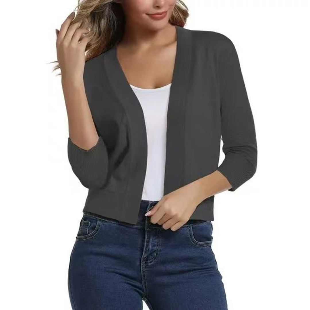 Damen Strickjacke zum Überziehen mit 3/4 Ärmeln in Grau