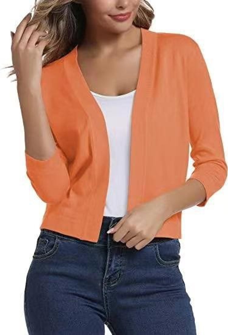 Damen Strickjacke zum Überziehen mit 3/4 Ärmeln in Orange