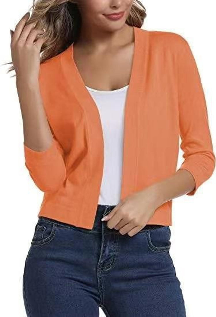 Damen Strickjacke zum Überziehen mit 3/4 Ärmeln in Orange