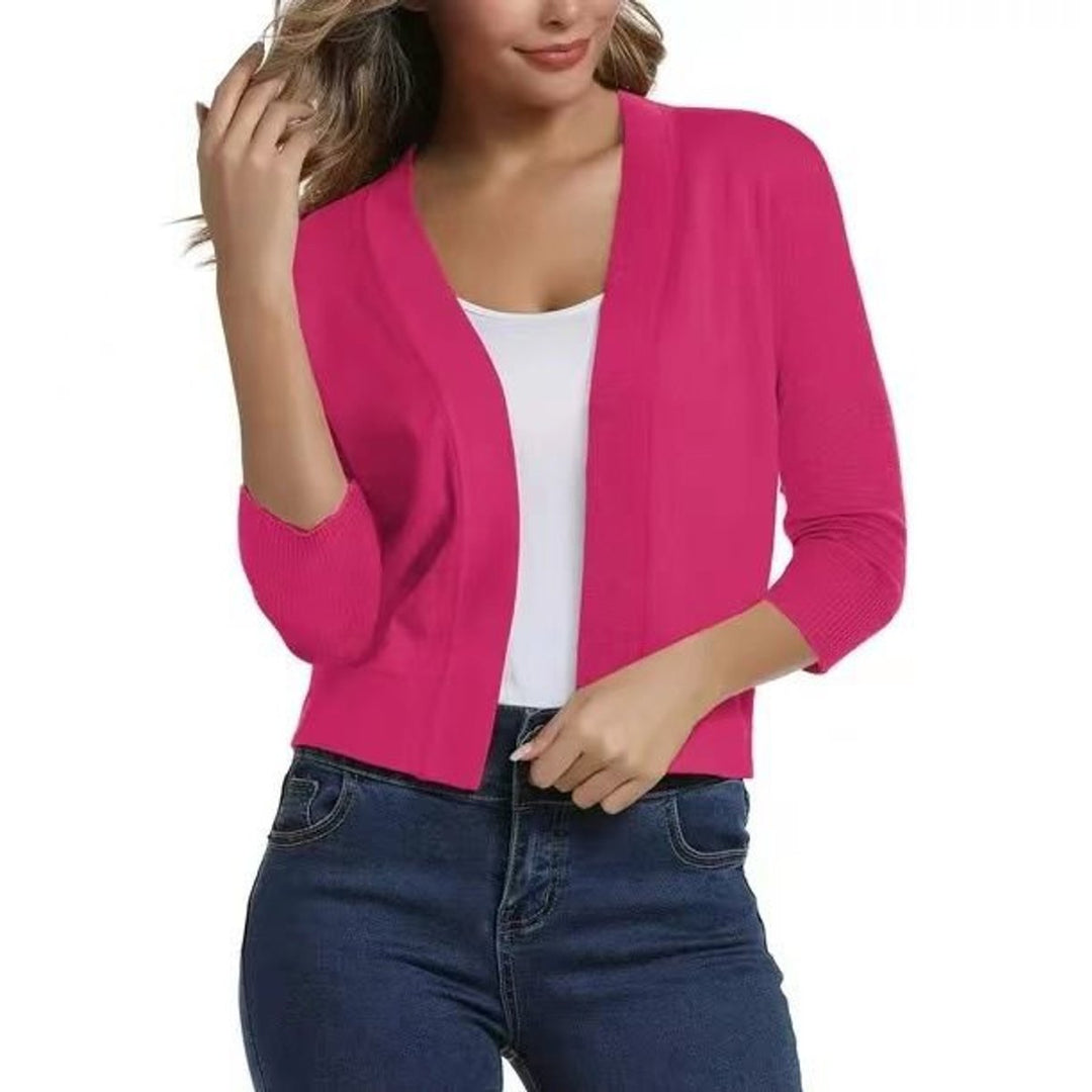 Damen Strickjacke zum Überziehen mit 3/4 Ärmeln in Rot