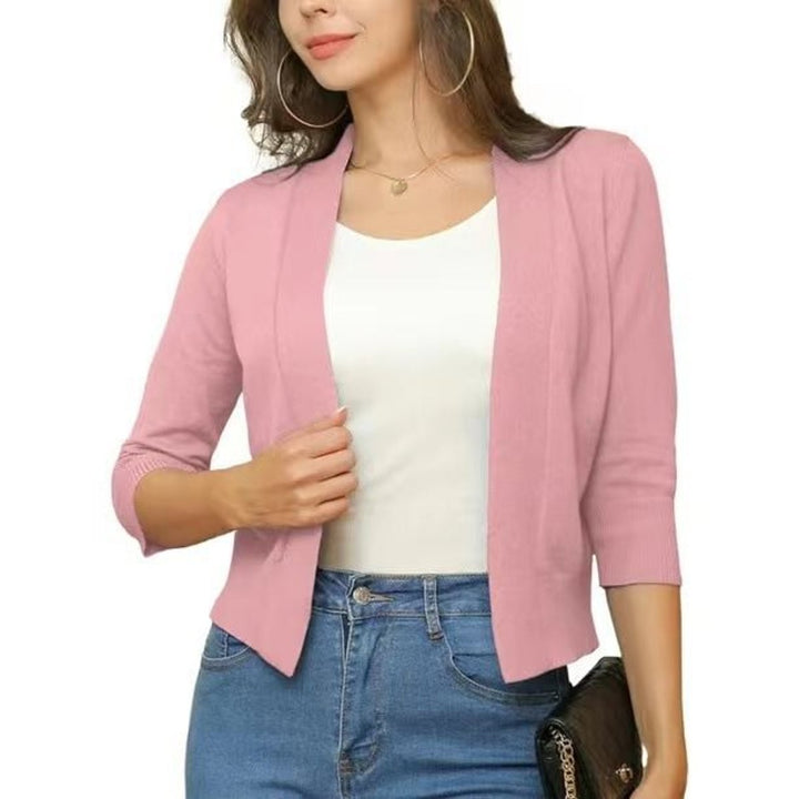 Damen Strickjacke zum Überziehen mit 3/4 Ärmeln in Rubber Red