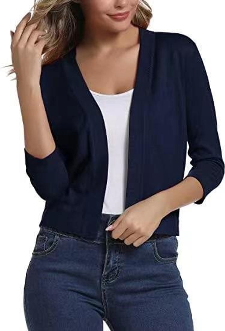 Damen Strickjacke zum Überziehen mit 3/4 Ärmeln in Sapphire Blue
