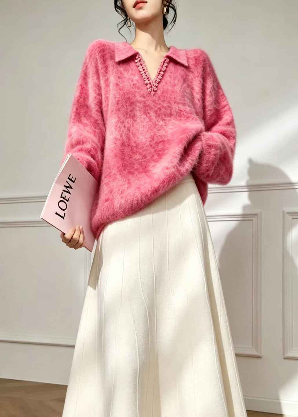 Damen Strickjacke zum Überziehen mit Spitzenkante (4)