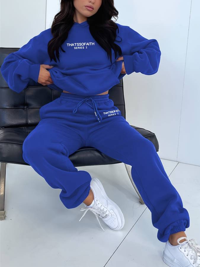 Damen Strickjacken-Set mit weicher Jogginghose in Blau