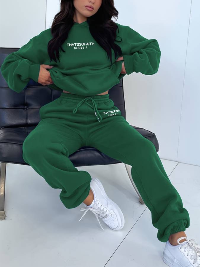 Damen Strickjacken-Set mit weicher Jogginghose in Dunkelgrün