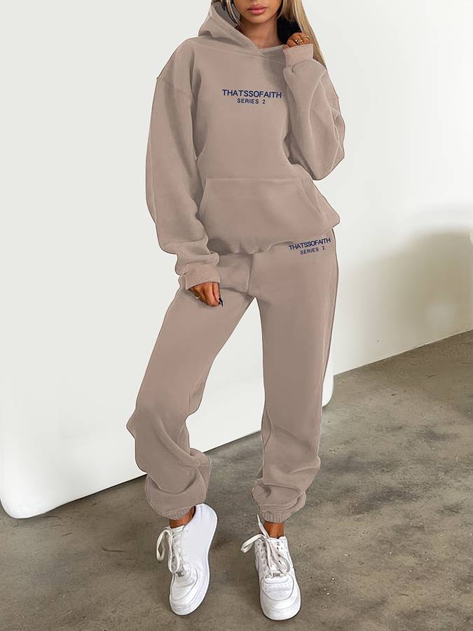 Damen Strickjacken-Set mit weicher Jogginghose in Hellrosa Grau
