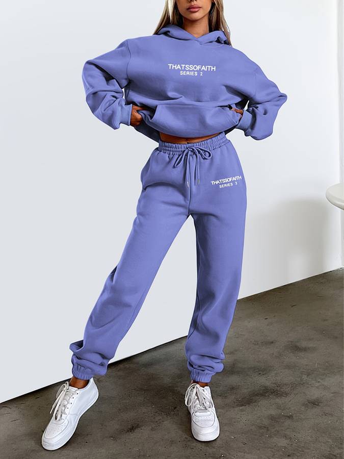 Damen Strickjacken-Set mit weicher Jogginghose in Violettblau 1