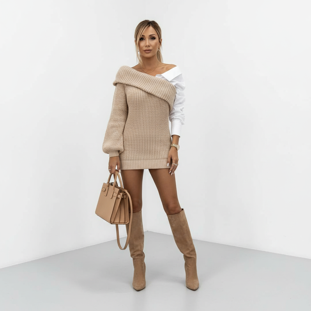 Damen Strickkleid elegant für den Herbst in Khaki