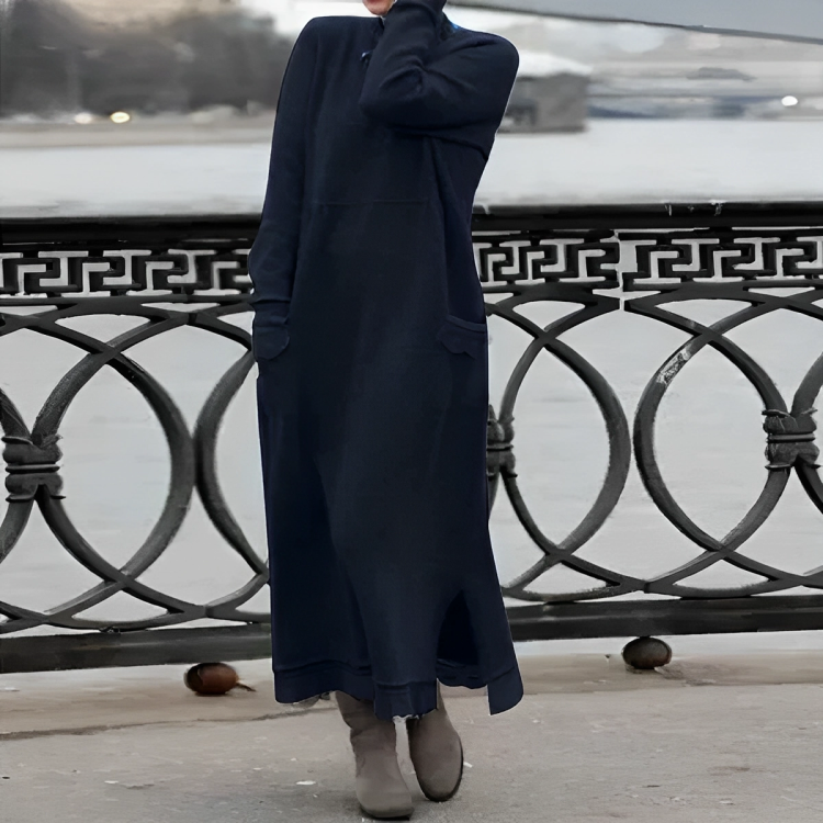 Damen Strickkleid elegant Maxi für Herbst in Blau