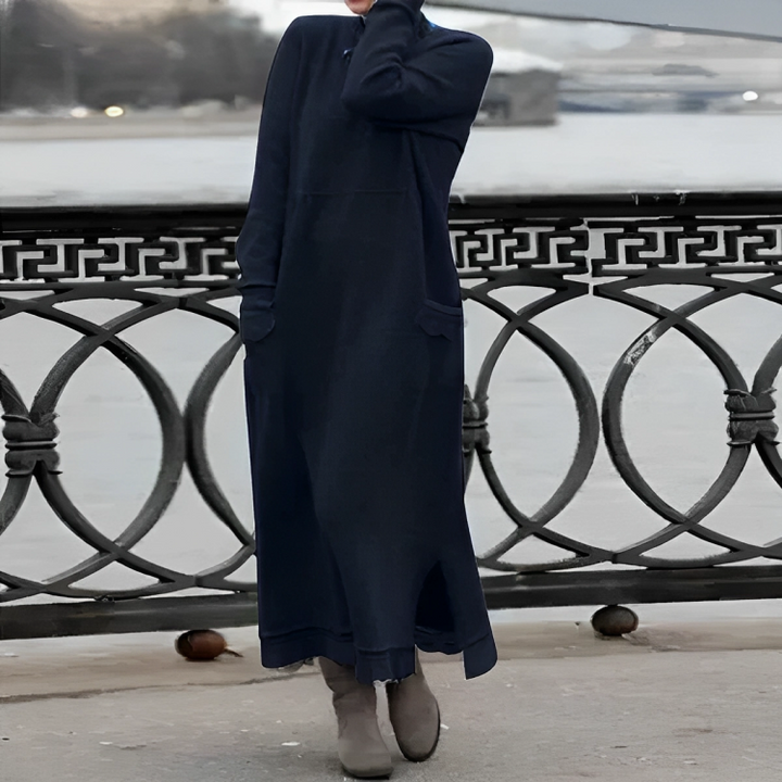 Damen Strickkleid elegant Maxi für Herbst in Blau