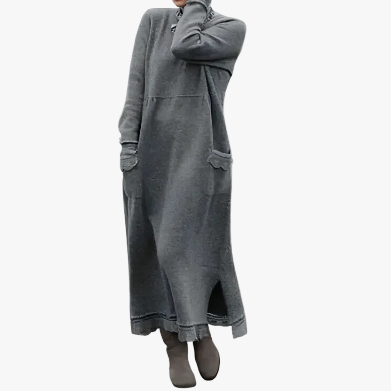 Damen Strickkleid elegant Maxi für Herbst in Grau