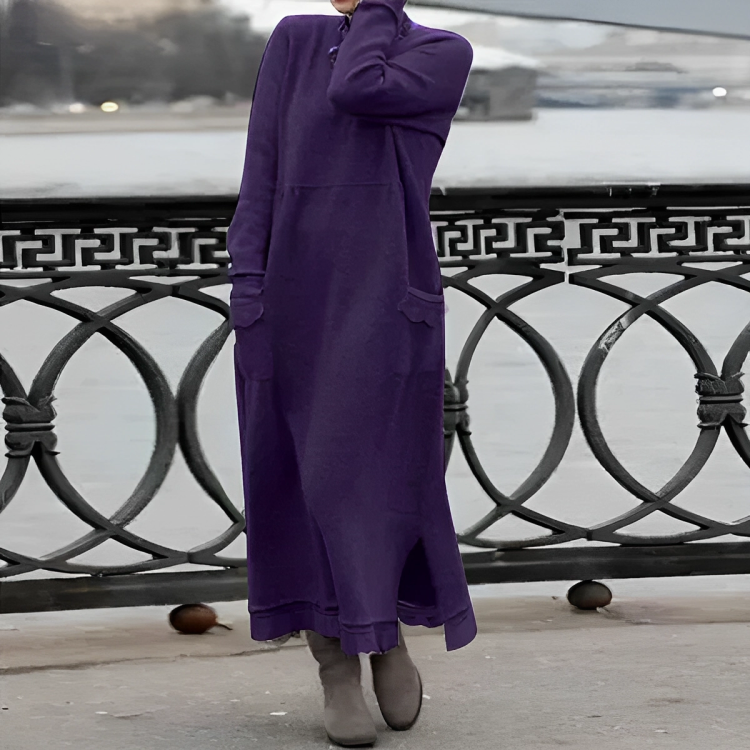 Damen Strickkleid elegant Maxi für Herbst in Lila