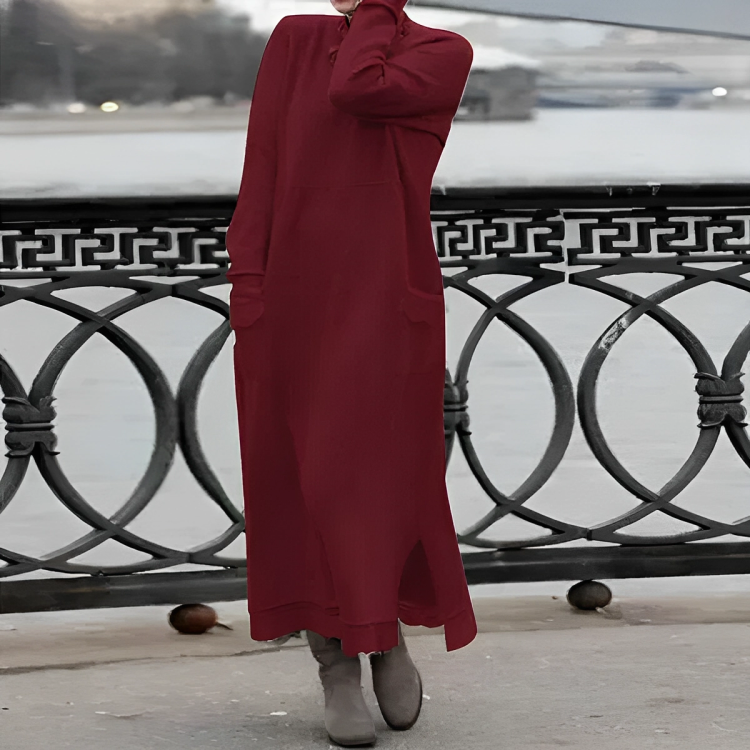 Damen Strickkleid elegant Maxi für Herbst in Rot