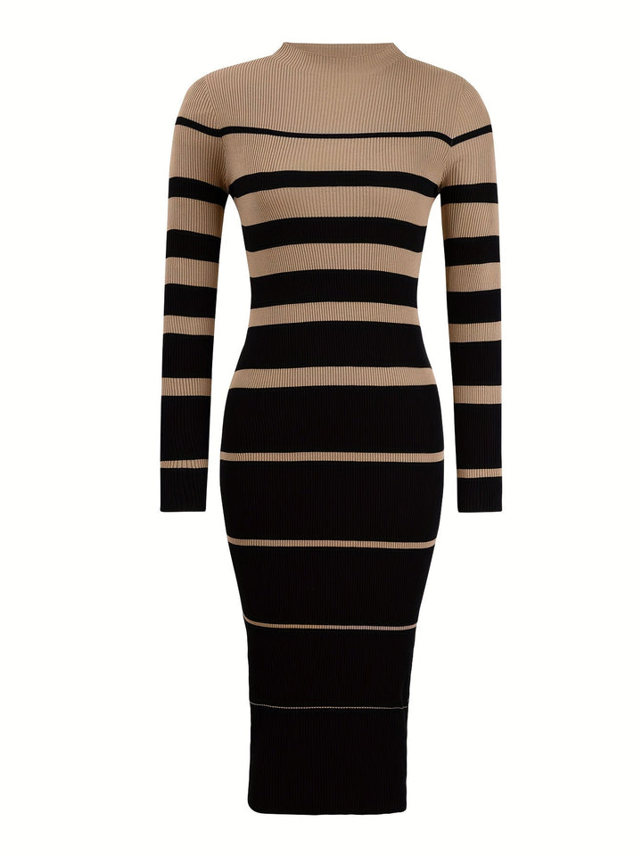 Damen Strickkleid gestreift langarm in Rippstrick (6)