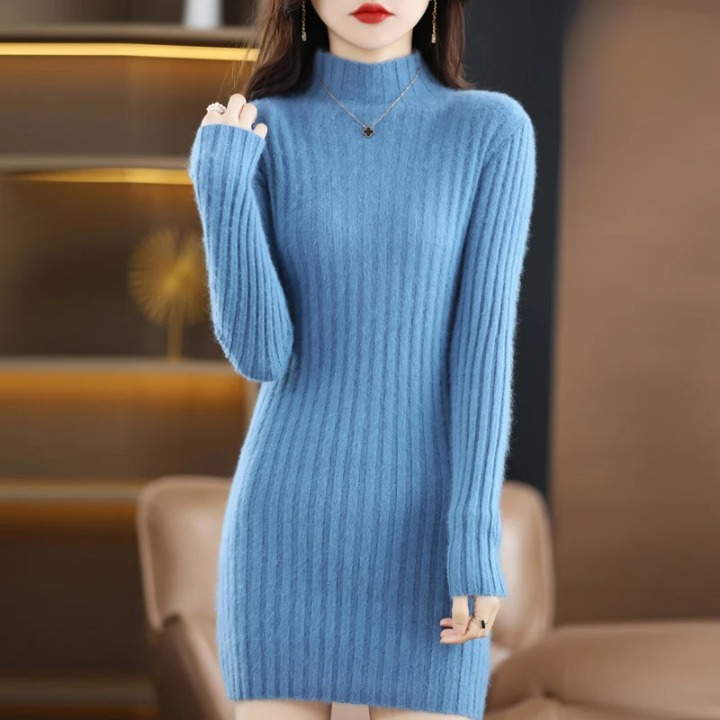 Damen Strickkleid Herbst für Hochzeitsgäste in Blau