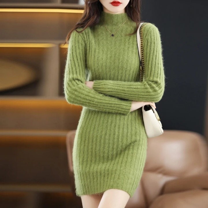 Damen Strickkleid Herbst für Hochzeitsgäste in Grün