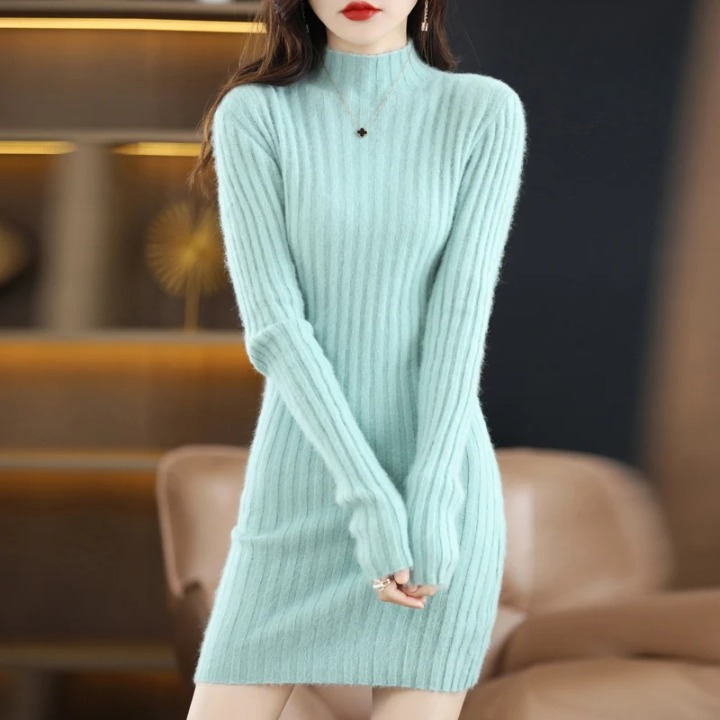 Damen Strickkleid Herbst für Hochzeitsgäste in Hellgrün