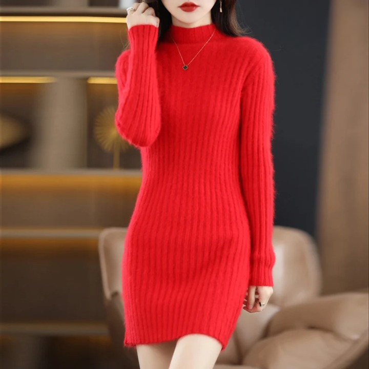 Damen Strickkleid Herbst für Hochzeitsgäste in Rot