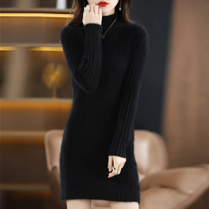Damen Strickkleid Herbst für Hochzeitsgäste in Schwarz