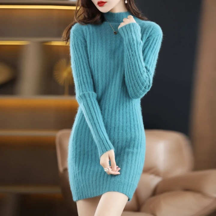 Damen Strickkleid Herbst für Hochzeitsgäste in Türkis