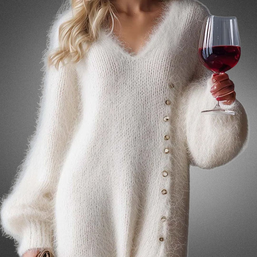 Damen Strickkleid Maxi aus Flauschstrick für Herbsttage (2)