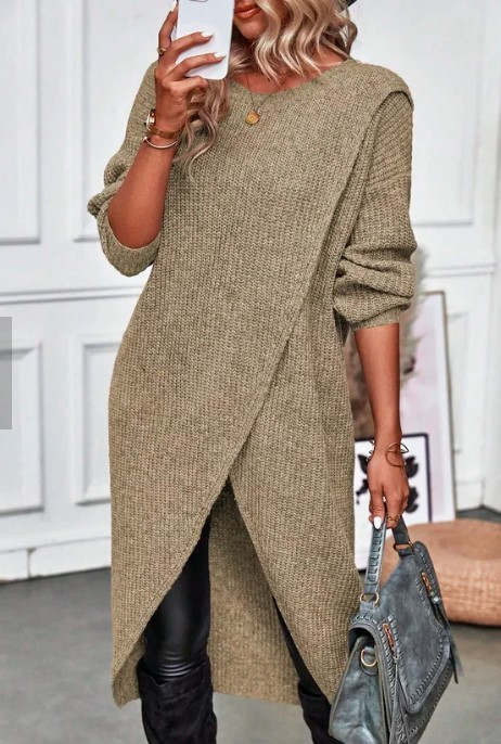 Damen Strickkleid Maxi für den Herbst in Braun