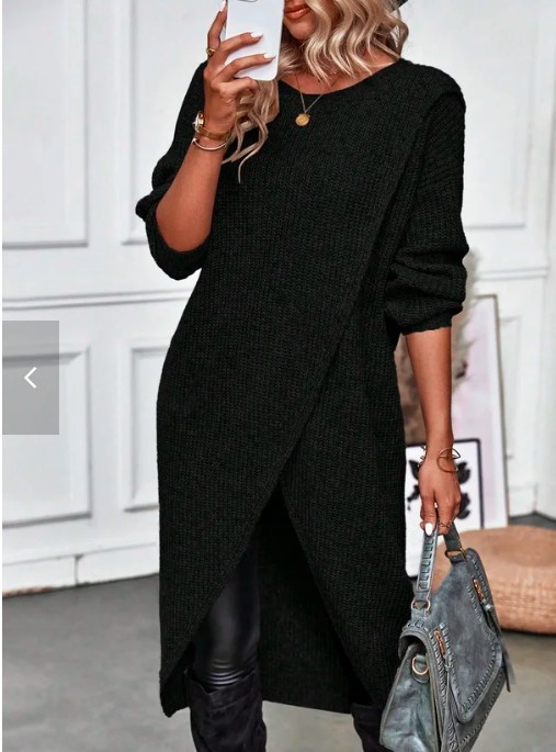 Damen Strickkleid Maxi für den Herbst in Schwarz