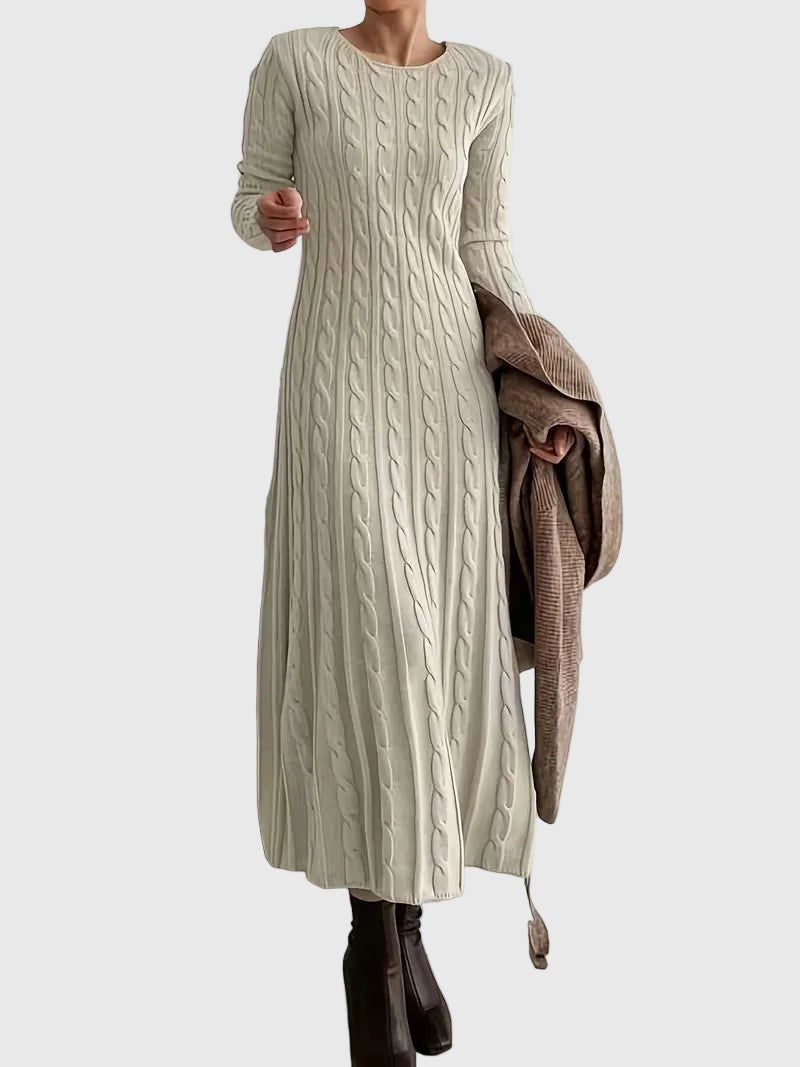 Damen Strickkleid Maxi im Zopfmuster in Aprikose