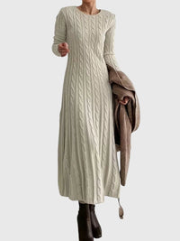 Nele | Damen Strickkleid Maxi im Zopfmuster