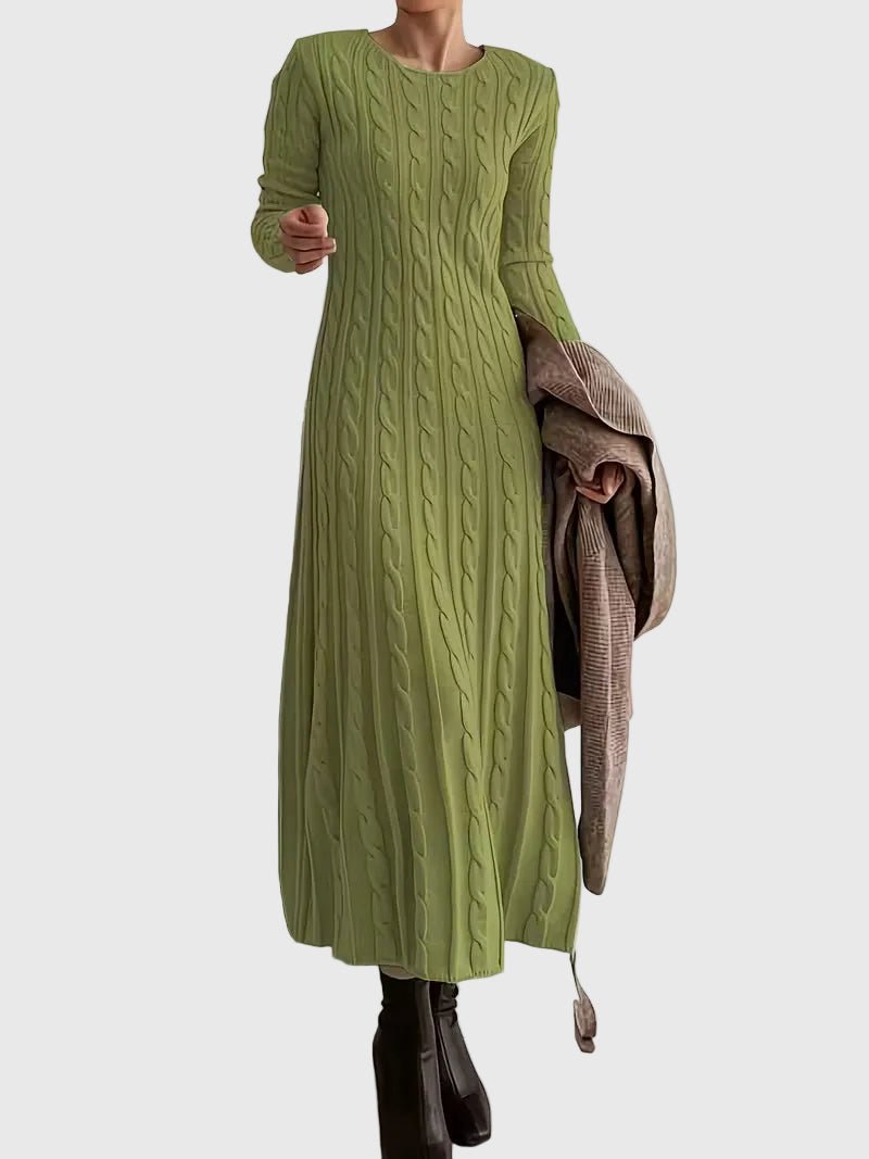 Damen Strickkleid Maxi im Zopfmuster in Grün